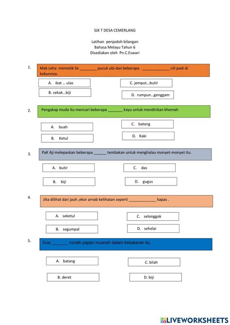 Penjodoh Bilangan Online Pdf Activity For Tahap 2 Live Worksheets