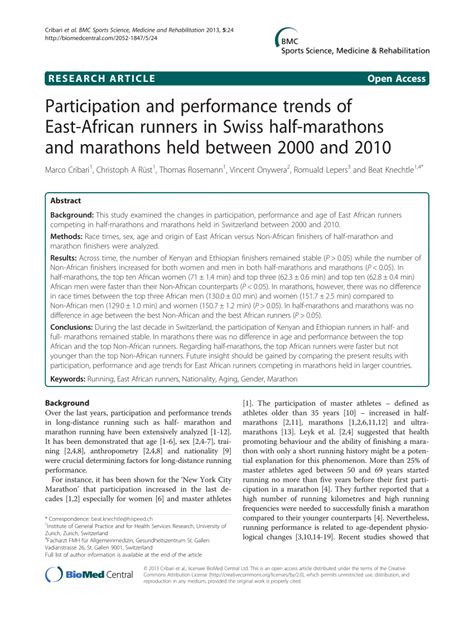 Pdf Participation And Performance Trends Of East African Runners In