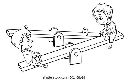 Kids Play Seesaw Cartoon Style Vector Stock Vector (Royalty Free) 502488628 | Shutterstock