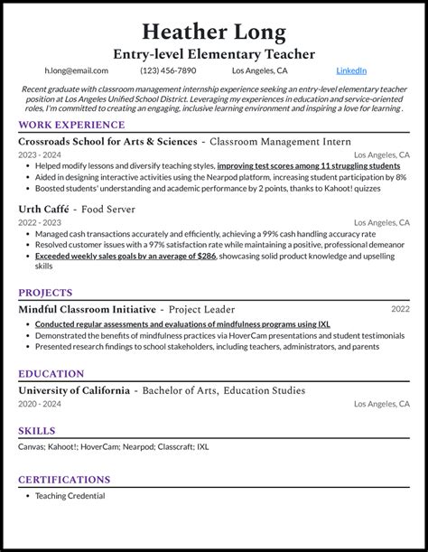 5 Entry Level Elementary Teacher Resume Examples And Templates