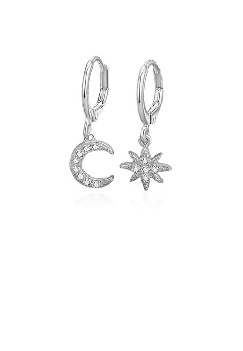 Buy Soeoes 925 Sterling Silver Simple Fashion Star Moon Asymmetrical Earrings With Cubic