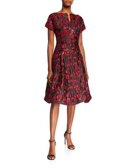 Rickie Freeman For Teri Jon Short Sleeve Floral Jacquard A Line Dress