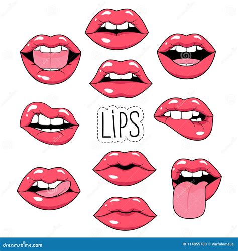 Lips Patch Collection Vector Illustration Of Doodle Woman Lips