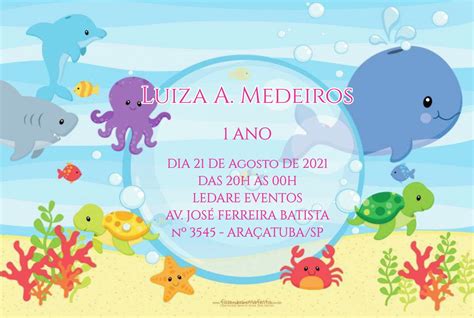 CONVITES DE ANIVERSÁRIO INFANTIL TEMA FUNDO DO MAR SEREIA no Elo7