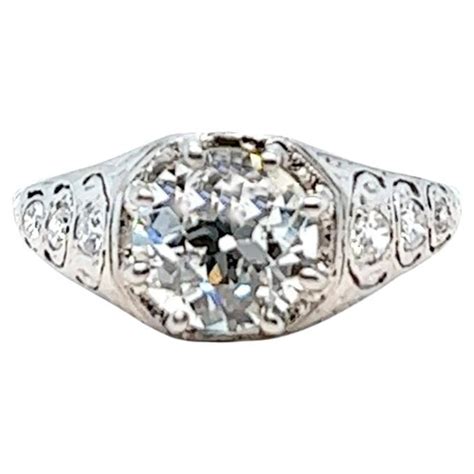 Art Deco Gia Carats Old European Cut Diamond Platinum Filigree