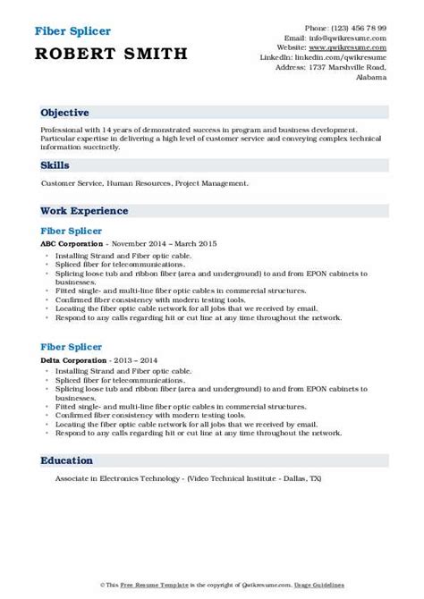 Fiber Splicer Resume Samples Qwikresume