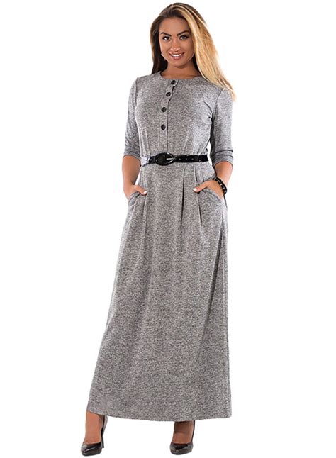 Long Sleeve High Waist Plus Size Maxi Dress With Belt STYLESIMO