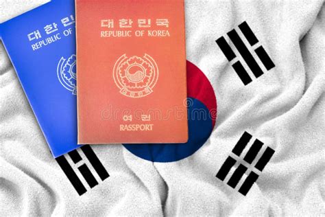 South Korean Passport On The Fabric Flag Of Republic Korea Stock Image Image Of Global Korea