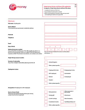 Fillable Online Stocks And Shares ISA Application Form Virgin Money