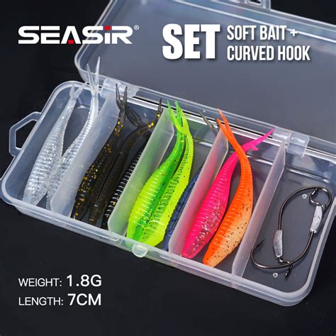 SEASIR Soft Bait Fishing Lure Set 10 Pcs Curved Hooks 8 Colors 2