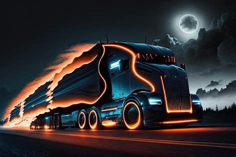 Premium Ai Image Futuristic Truck Speeding Through The Night With