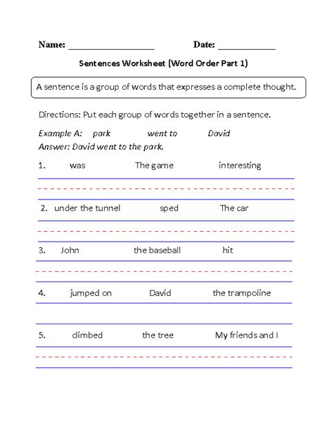 3rd Grade Sentence Structure Worksheet