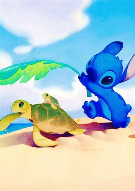 Stitch Helping Turtles Stitch Disney Disney Wallpaper Disney Art