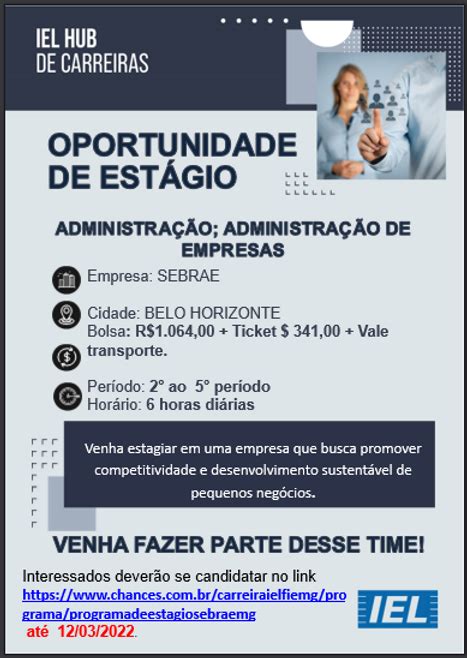 Oportunidade de Estágio Cursos Ciências Contábeis ou Gestão Financeira