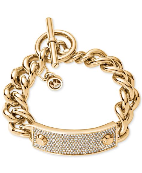 Lyst Michael Kors Gold Tone Pavè Plaque Toggle Bracelet in Metallic