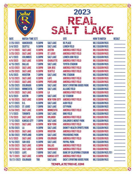 Printable2023 Real Salt Lake Soccer Schedule