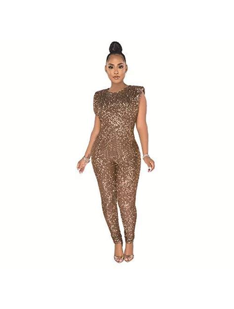 Buy THLAI Women Sexy Glitter Sequins Sparkling Jumpsuits Sleeveless