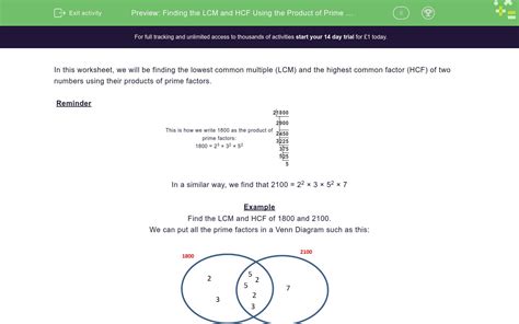 Finding The Lcm And Hcf Using The Product Of Prime Factors Worksheet Edplace