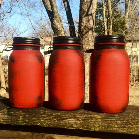 Rustic Red Mason Jars Red Vintage Mason Jars Rustic Mason Etsy