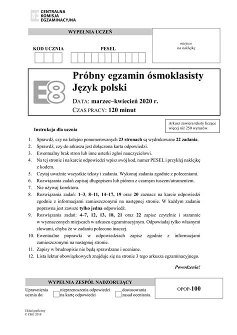 Próbny Egzamin Ósmoklasisty 2020 CKE j polski CKE oraz OKE