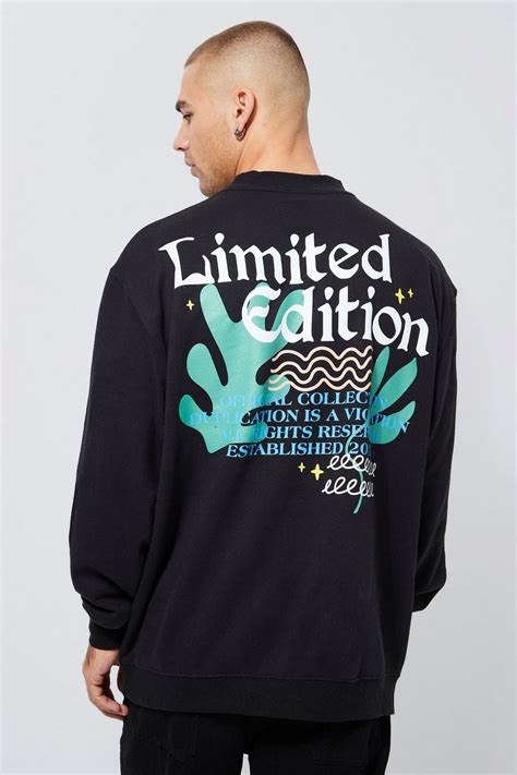 Mens Oversized Extended Neck Graphic Sweatshirt Boohoo Uk