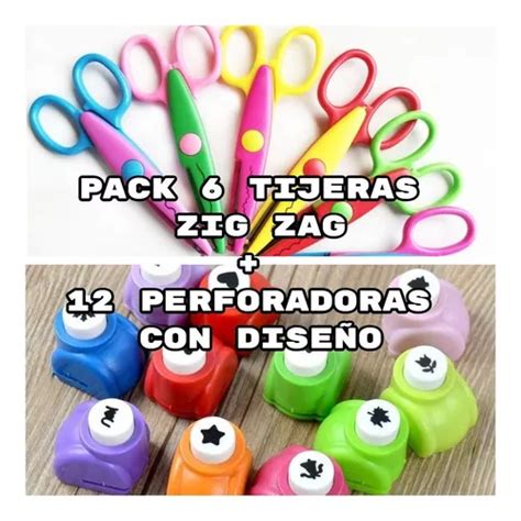 Pack 6 Tijeras Zigzag 12 Perforadoras Con Diseño Cuotas sin interés