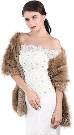 Aukmla Bridal Wraps And Shawls Fur Stole For Women And Girls Brown