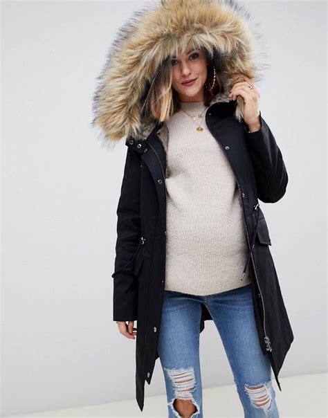 Asos Maternity Parka With Detachable Faux Fur Liner