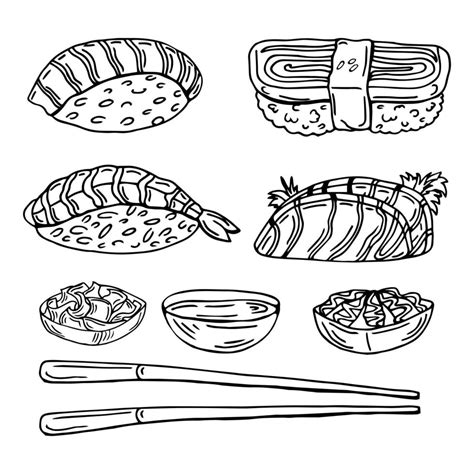 Sushi set. Black and white illustration. Vector clipart 19663768 Vector Art at Vecteezy