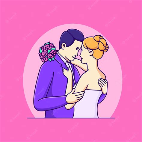 Cartoon Bride And Groom Kissing