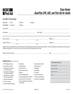 Fillable Online Class Roster BasicPlus CPR AED And First Aid For