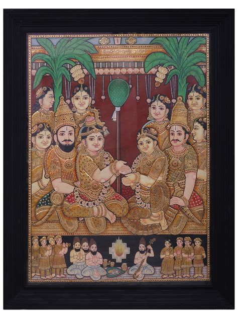 Lord Shri Krishna Marriage With Rukmini Tanjore Painting L