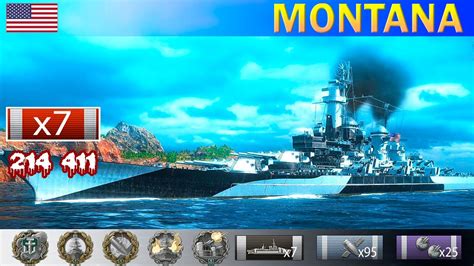 Техничный бой Линкора Montana X уровень США [ Wows ] World Of Warships Replays Youtube