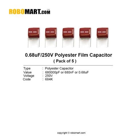 0 68uF 250v Polyester Film Capacitor Online At Robomart