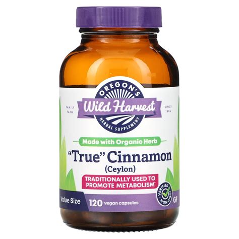 Oregons Wild Harvest True Cinnamon Ceylon 120 Vegan Capsules