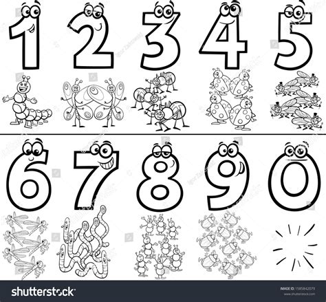 Black White Cartoon Illustration Educational Numbers Stock Vector ...