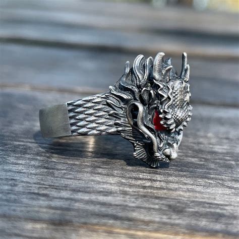 Silver Dragon Ring Mens Unique Dragon Head Ring Silver Dragon Rings For