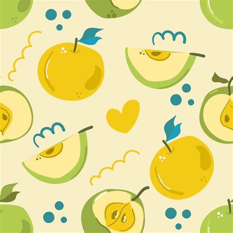 Seamless Pattern Of Hand Drawn Apples Modern Flat Illustration For