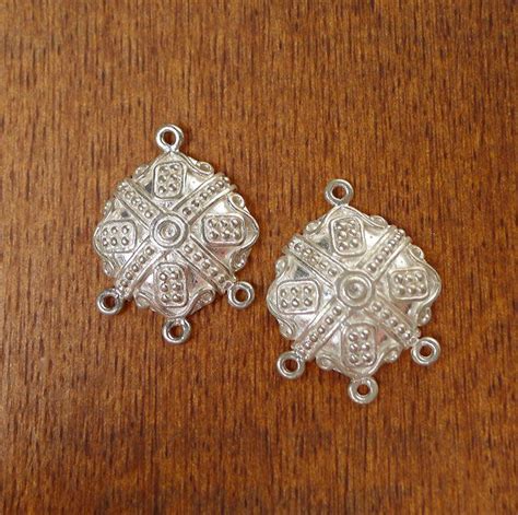 Sterling Silver Fancy Domed Connectors With Loops Earring Silver