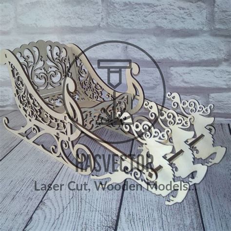 Lasercut Reindeer With Cart 3D Model Decorative Wooden Toy 3 Mm Plan ...