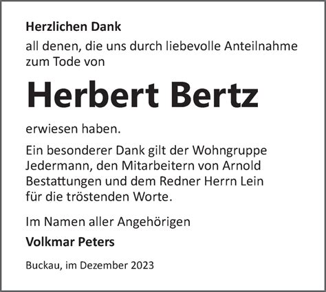 Traueranzeigen von Herbert Bertz Märkische Onlinezeitung Trauerportal