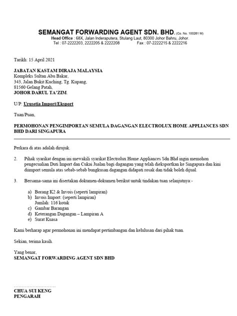 Kastam Permohonan Import Semula Via Tg Kupang Electrolux Pdf