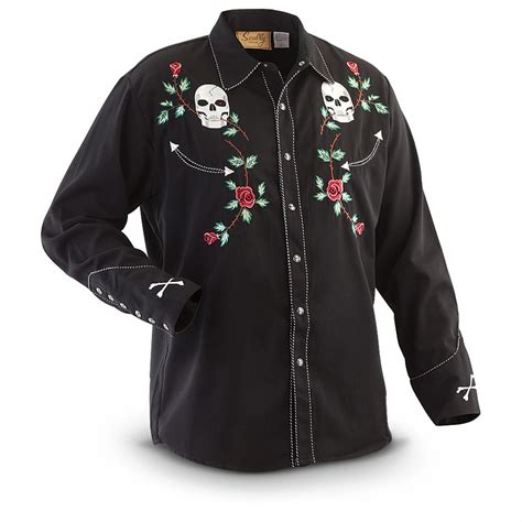 Scully Mens Skull And Rose Western Shirt 284914 Shirts At Sportsman