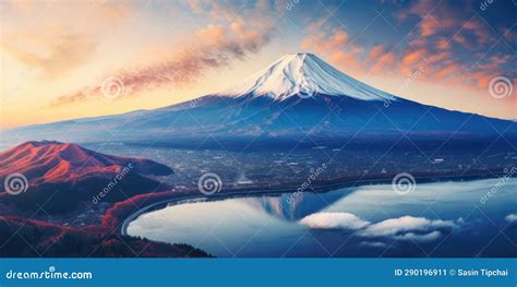 Aerial Panorama Landscape Of Fuji Mountain Iconic And Symbolic