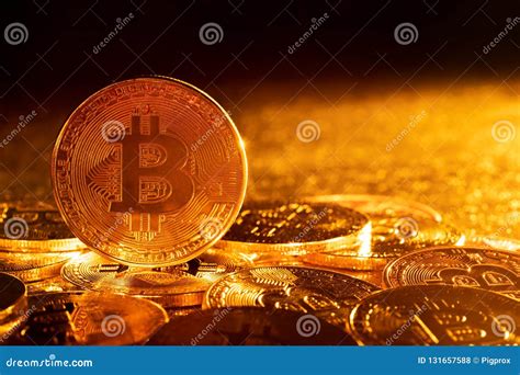 Bitcoin Crypto Currency Gold Bitcoin Btc Bit Coinmacro Shot Of Gold Bitcoin Coins Stock