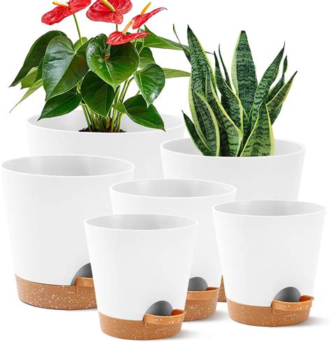 Lot de 6 pots de fleurs d intérieur à arrosage automatique avec trou de