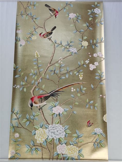 X Chinoiserie Handpainted Artwork On Gold Metallic Leaf Ml