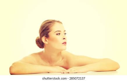 Portrait Nude Woman Sitting Desk Looking Foto Stok Shutterstock