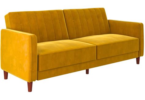 Dorel Comfort Velvet Upholstered Transitional Futonconvertible Sleeper Sofa Bed Mustard