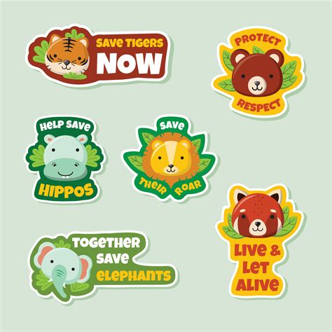 Save Wildlife Animal Sticker Collection 5149754 Vector Art At Vecteezy